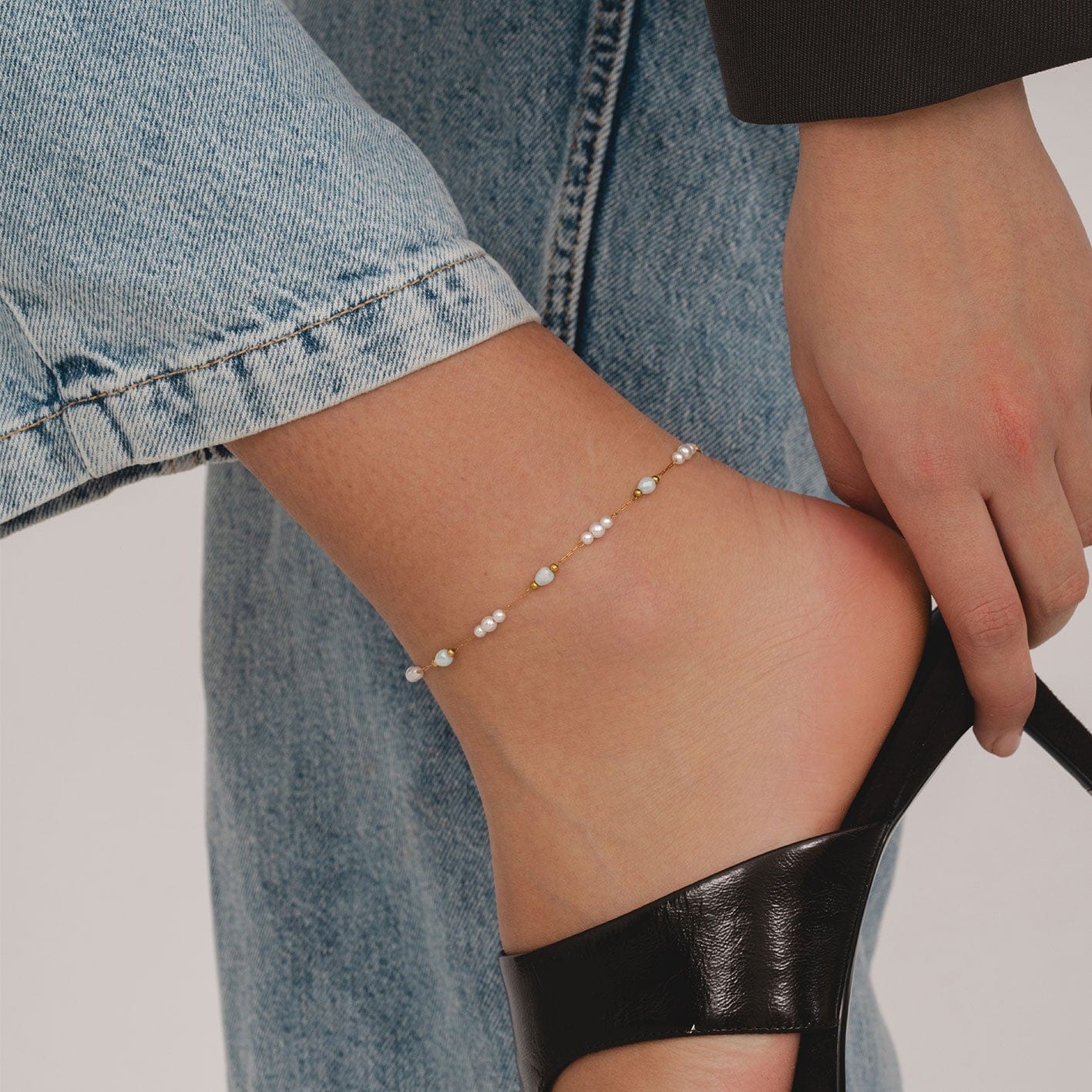 Bohomoon Stainless Steel Beach Waves Pearl Anklet