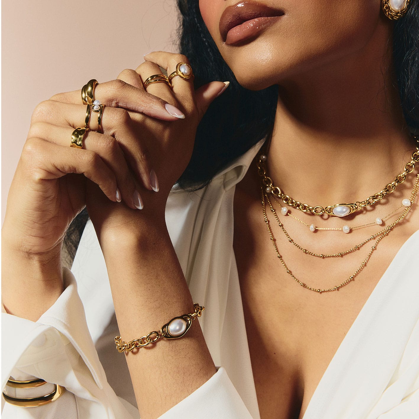 Bohomoon Stainless Steel Blythe Layered Pearl Necklace