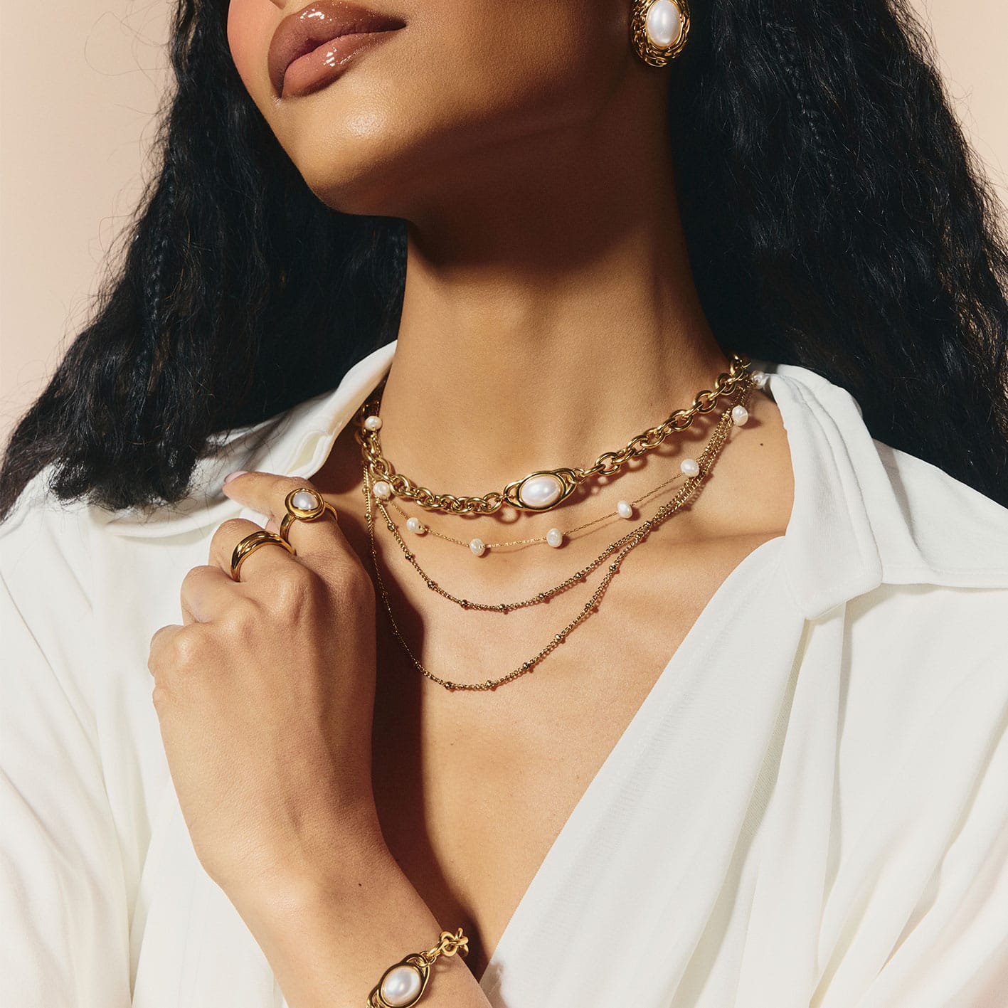 Bohomoon Stainless Steel Blythe Layered Pearl Necklace