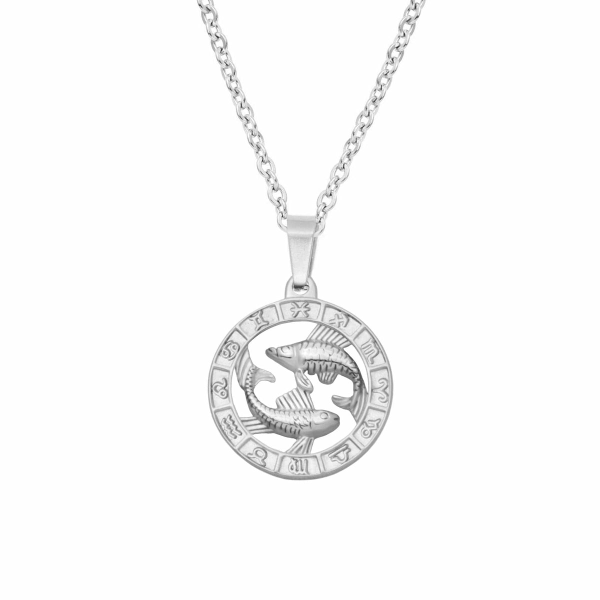 BohoMoon Stainless Steel Classic Zodiac Necklace Silver / Pisces