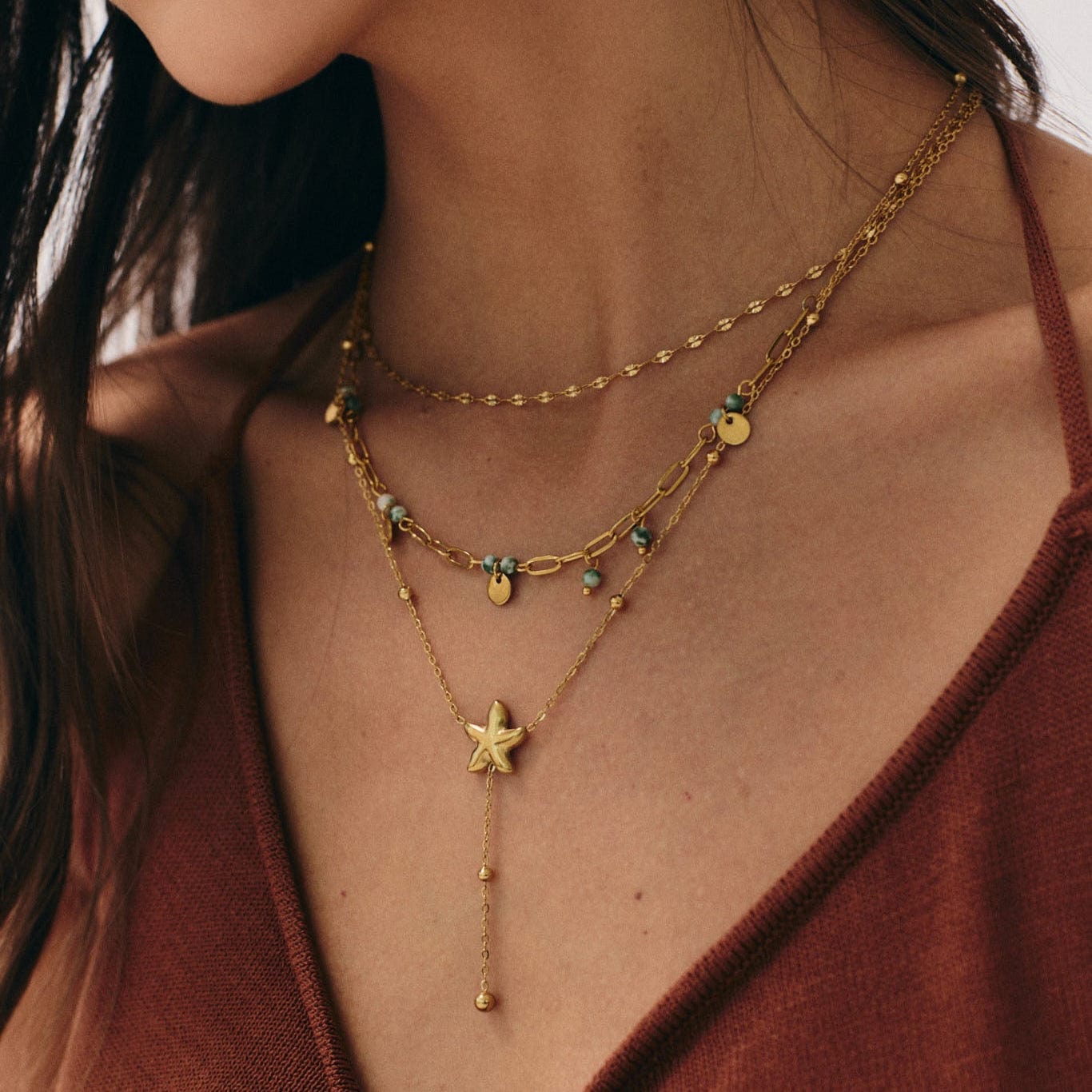 Bohomoon Stainless Steel Edith Starfish Lariat Necklace