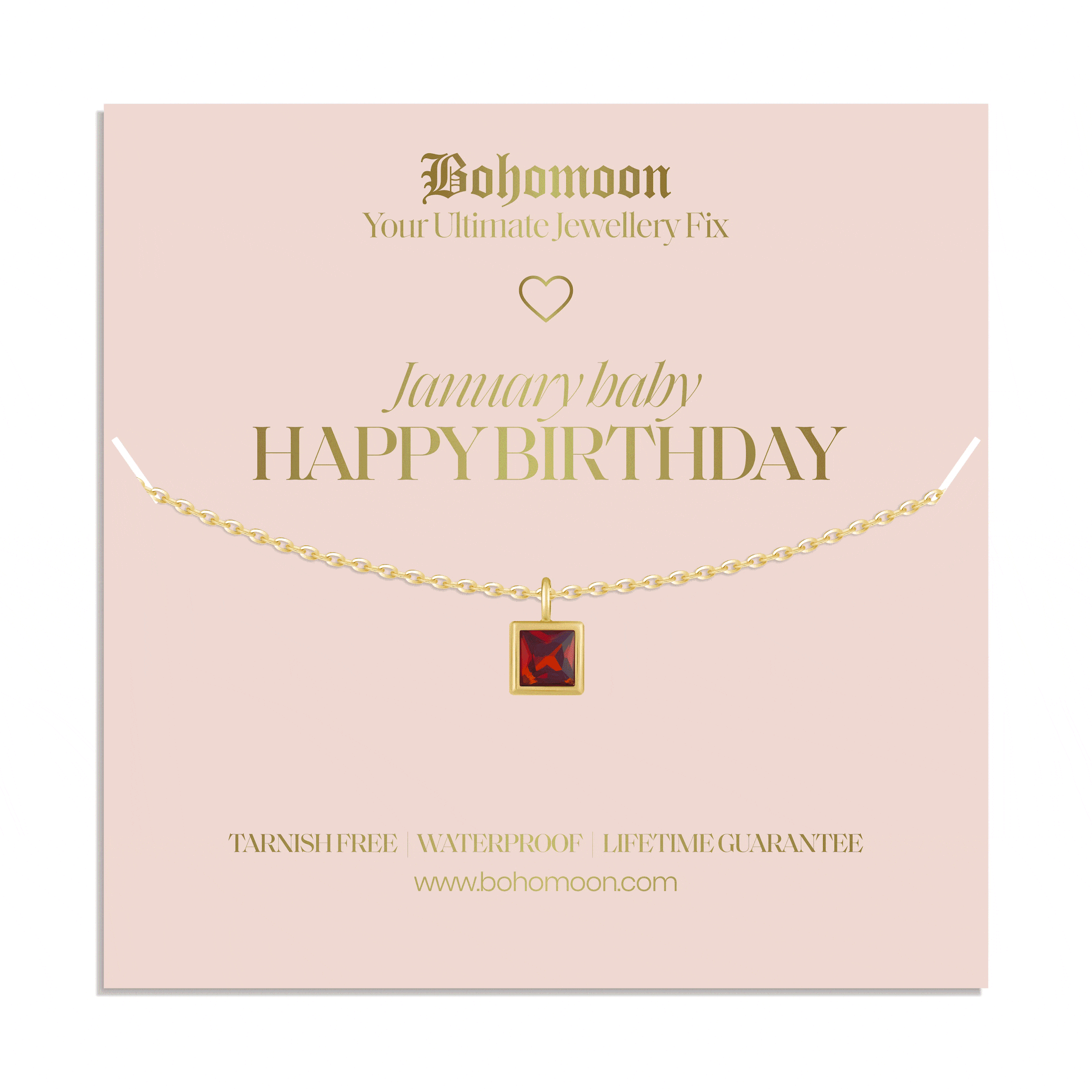 Bohomoon Stainless Steel Happy Birthday Birthstone Necklace