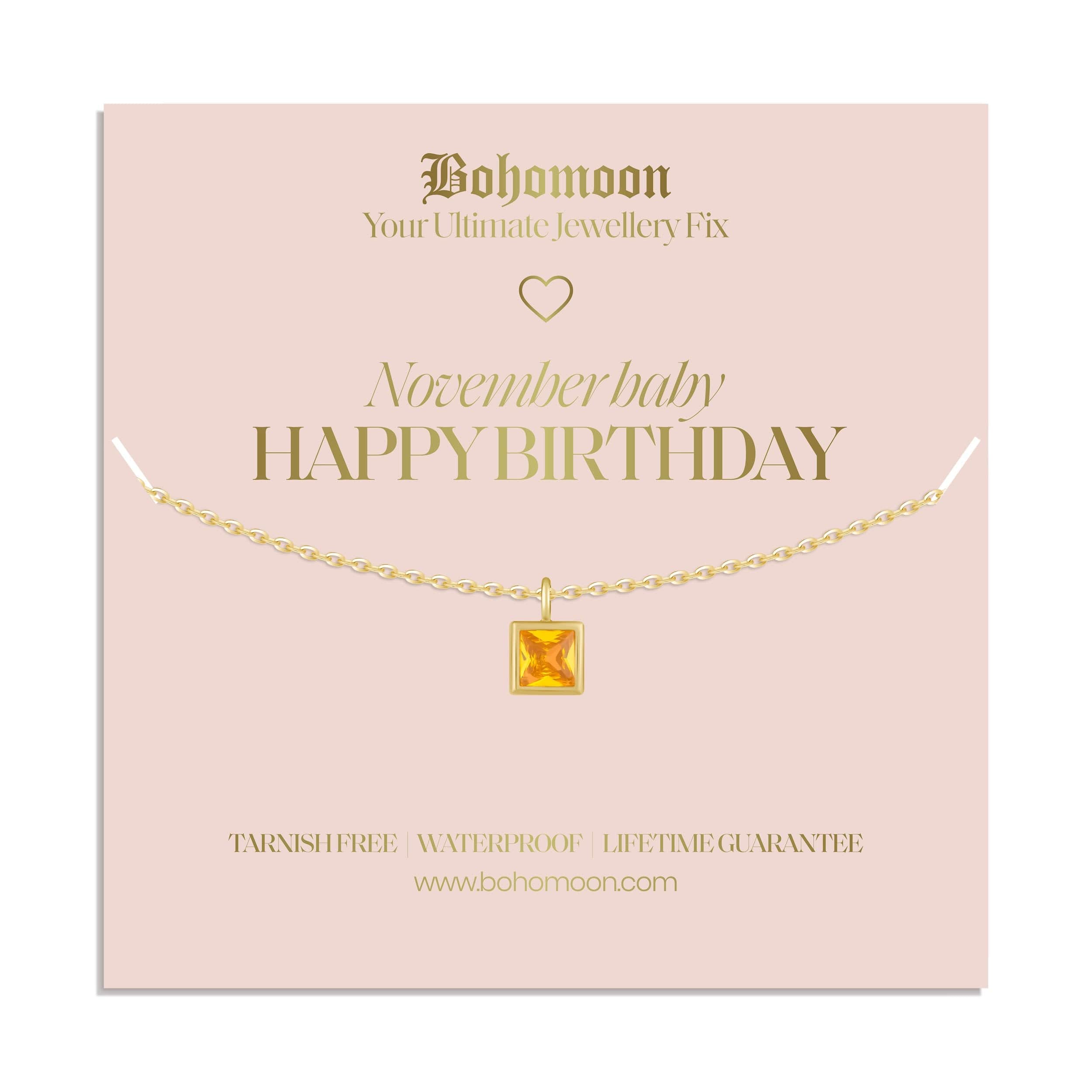 Bohomoon Stainless Steel Happy Birthday Birthstone Necklace