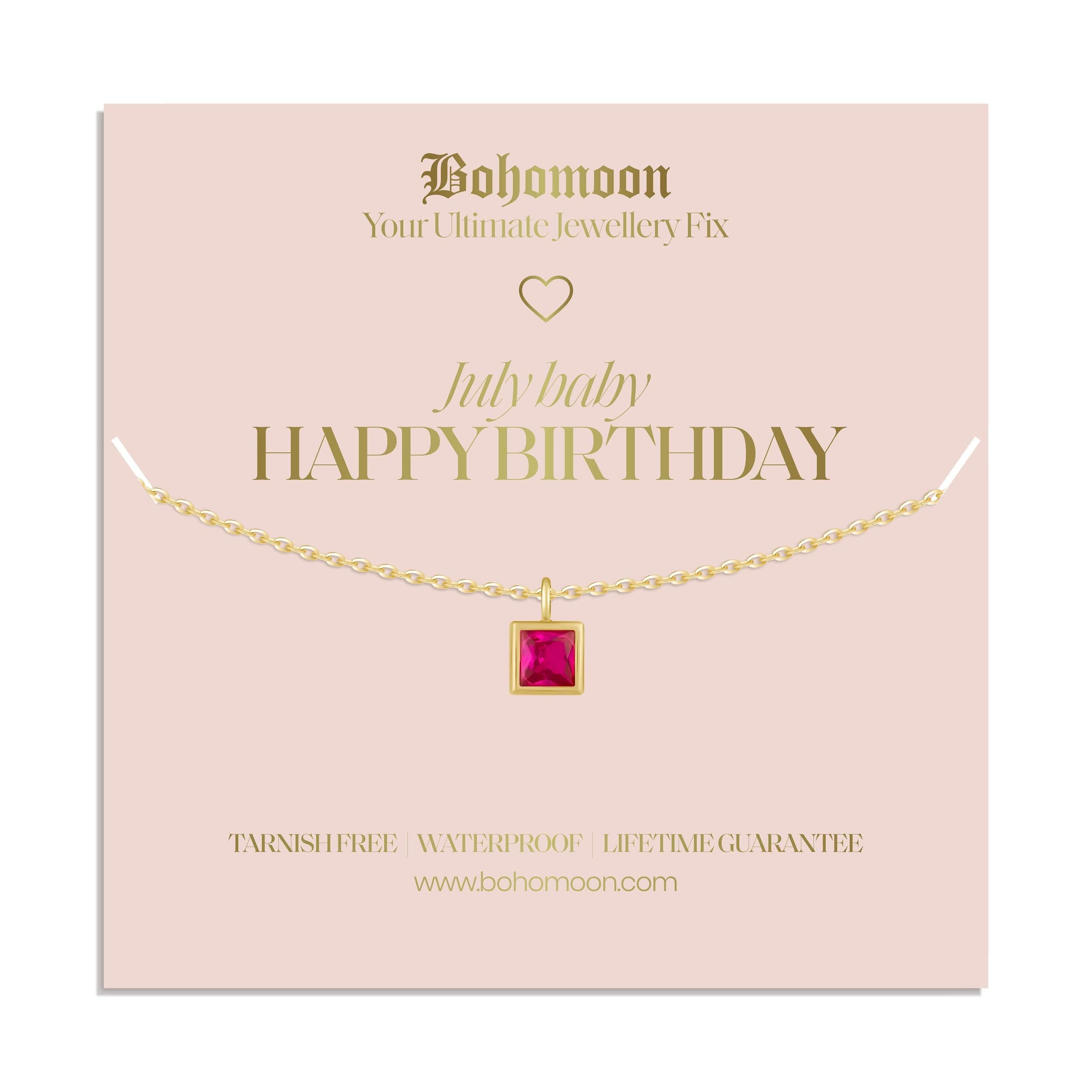 Bohomoon Stainless Steel Happy Birthday Birthstone Necklace