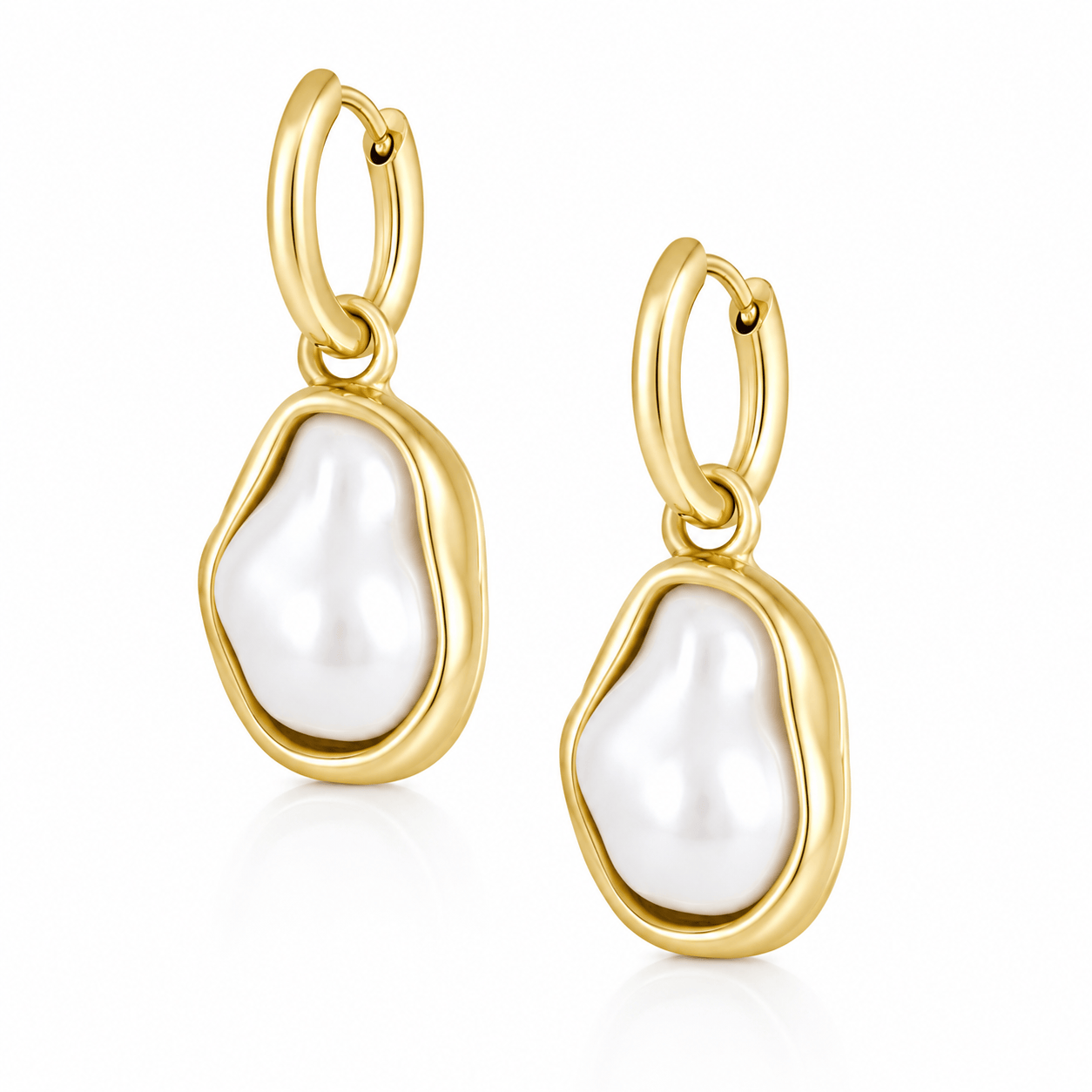 Bohomoon Stainless Steel Laurel Pearl Hoop Earrings