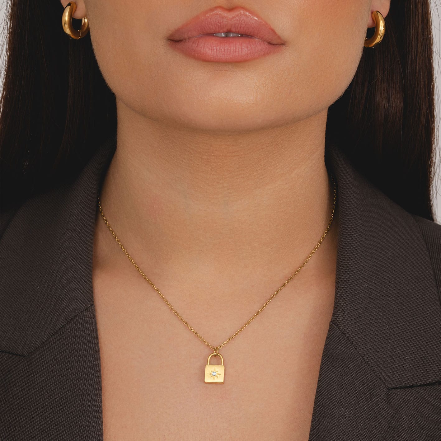 Bohomoon Stainless Steel Padlock Birthstone Necklace