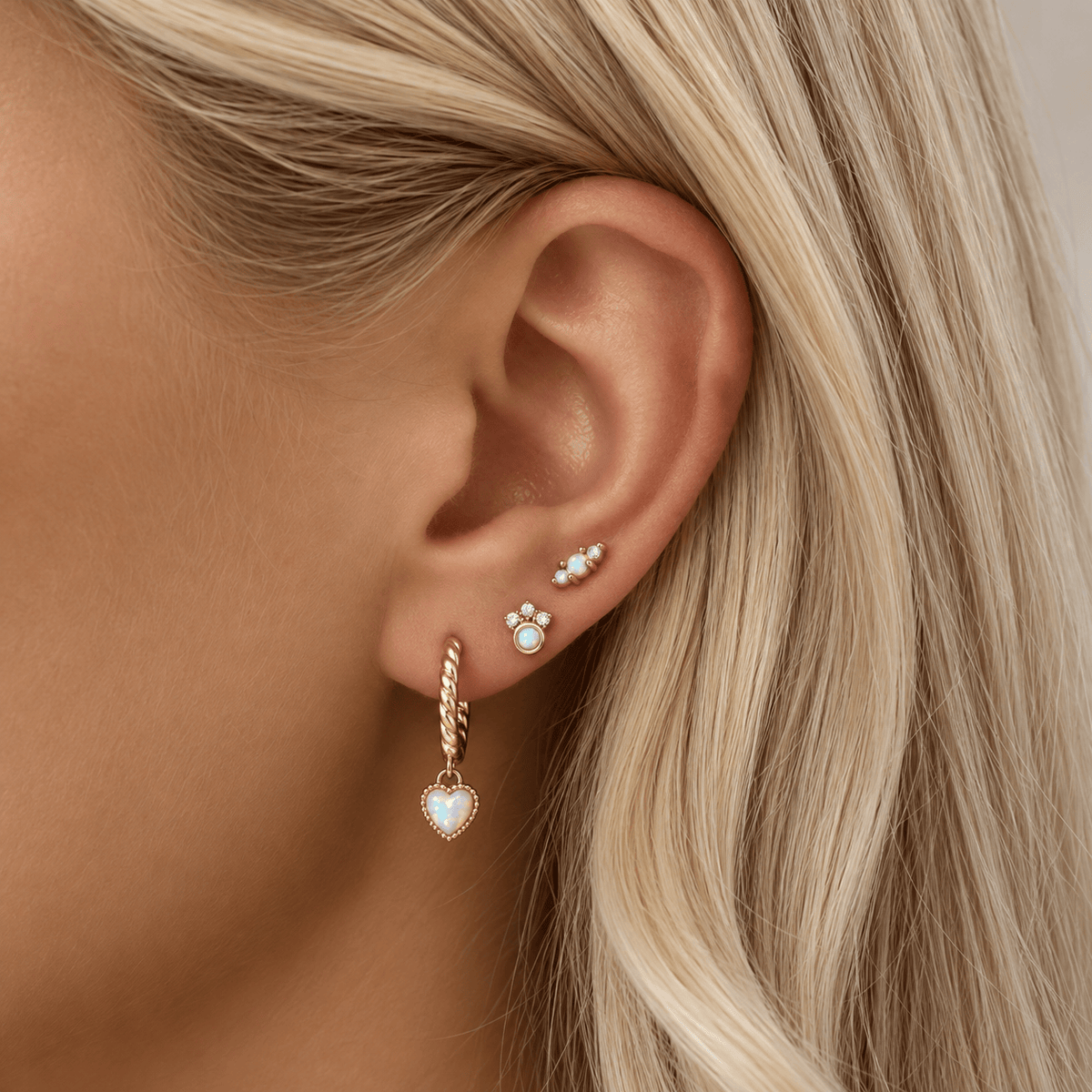 Bohomoon Stainless Steel Tilly Heart Opal Hoop Earrings