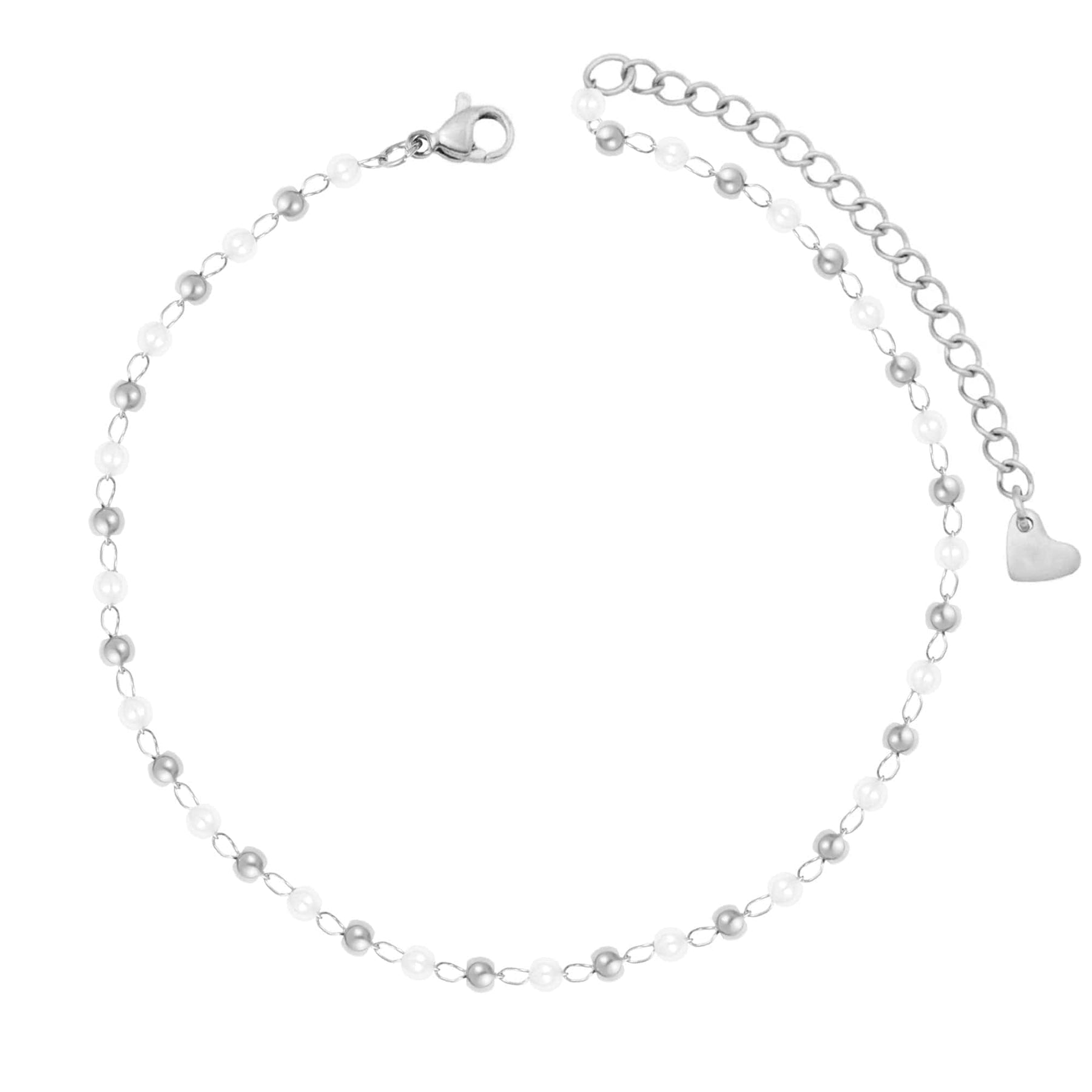 BohoMoon Stainless Steel Antalya Pearl Anklet Silver