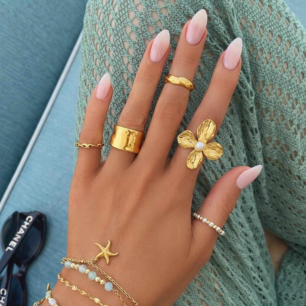 Bohomoon Stainless Steel Aurelie Flower Pearl Ring