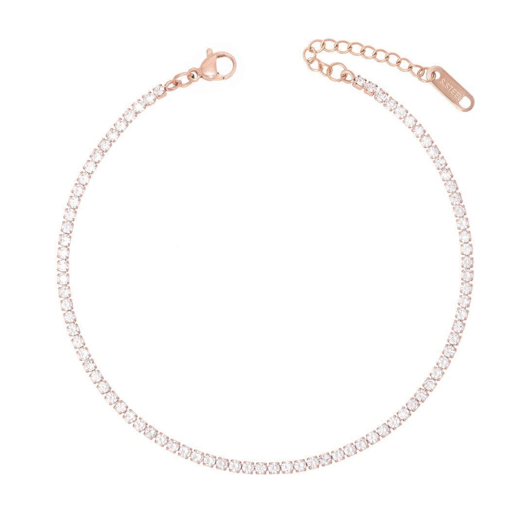 BohoMoon Stainless Steel Bardot Tennis Anklet Rose Gold