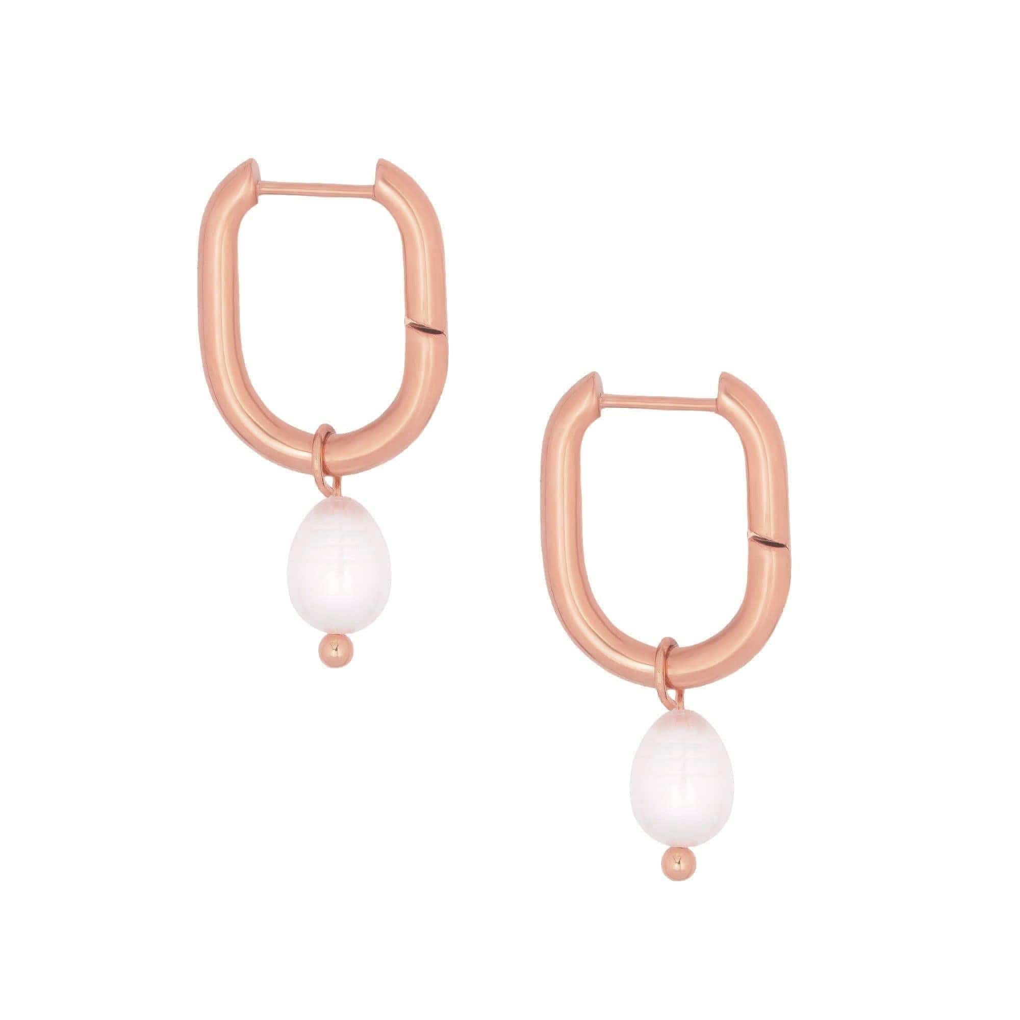 BohoMoon Stainless Steel Bora Bora Pearl Hoop Earrings Rose Gold