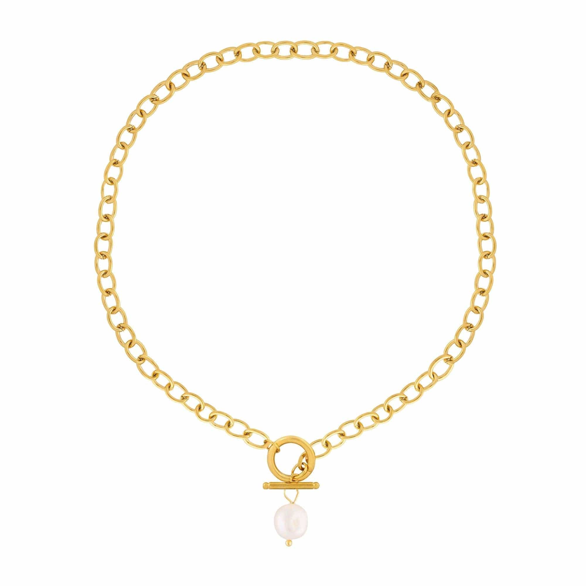 BohoMoon Stainless Steel Bora Bora Pearl TBar Necklace Gold