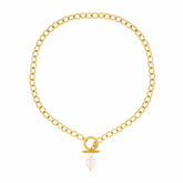 BohoMoon Stainless Steel Bora Bora Pearl TBar Necklace Gold
