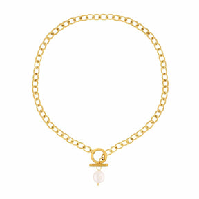 BohoMoon Stainless Steel Bora Bora Pearl TBar Necklace Gold