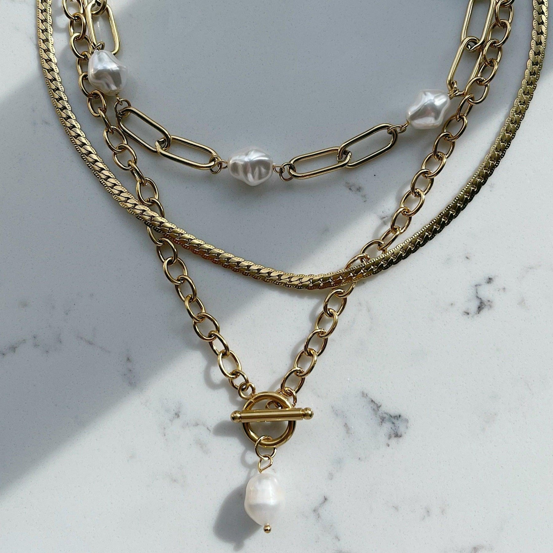 BohoMoon Stainless Steel Bora Bora Pearl TBar Necklace Gold