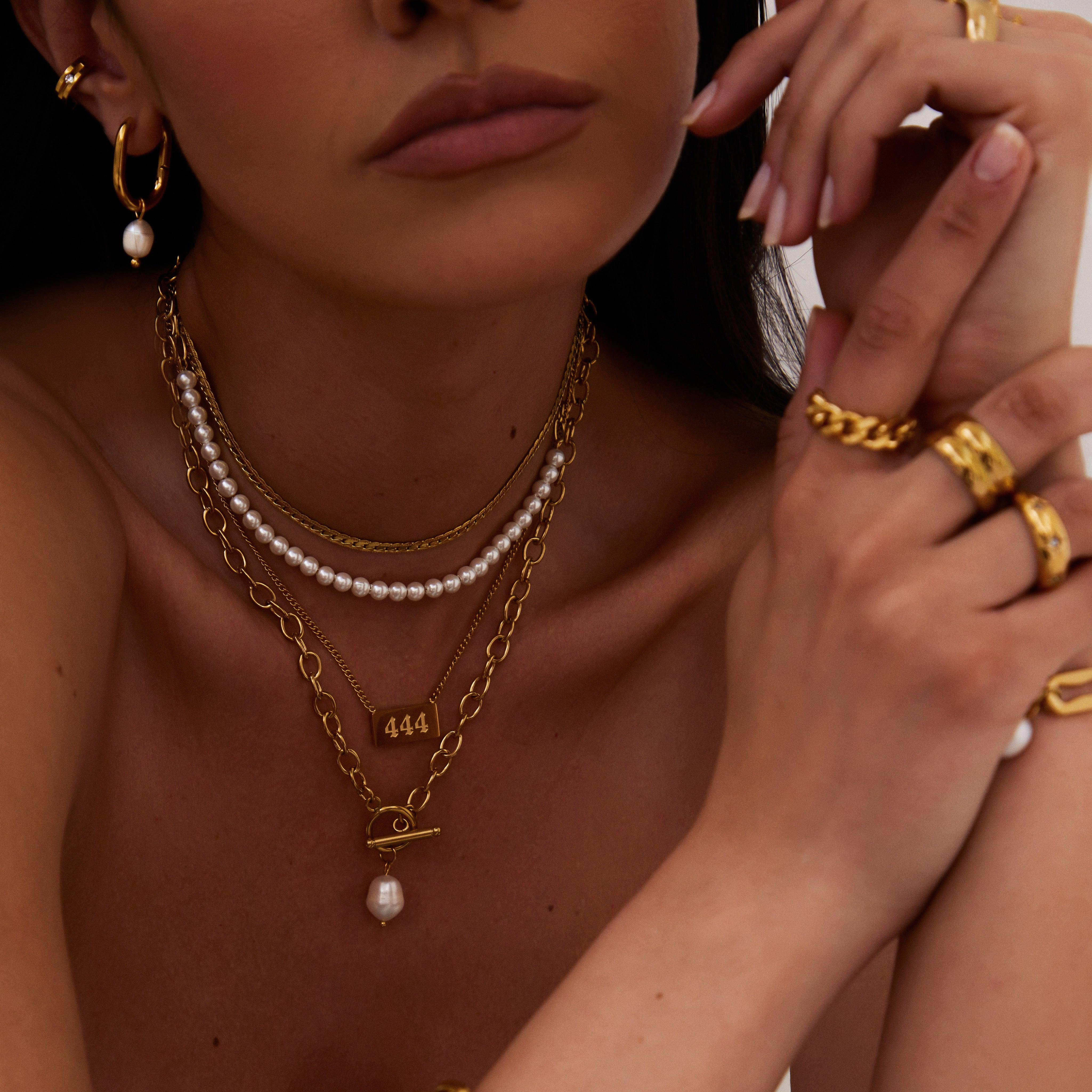 BohoMoon Stainless Steel Bora Bora Pearl TBar Necklace Gold
