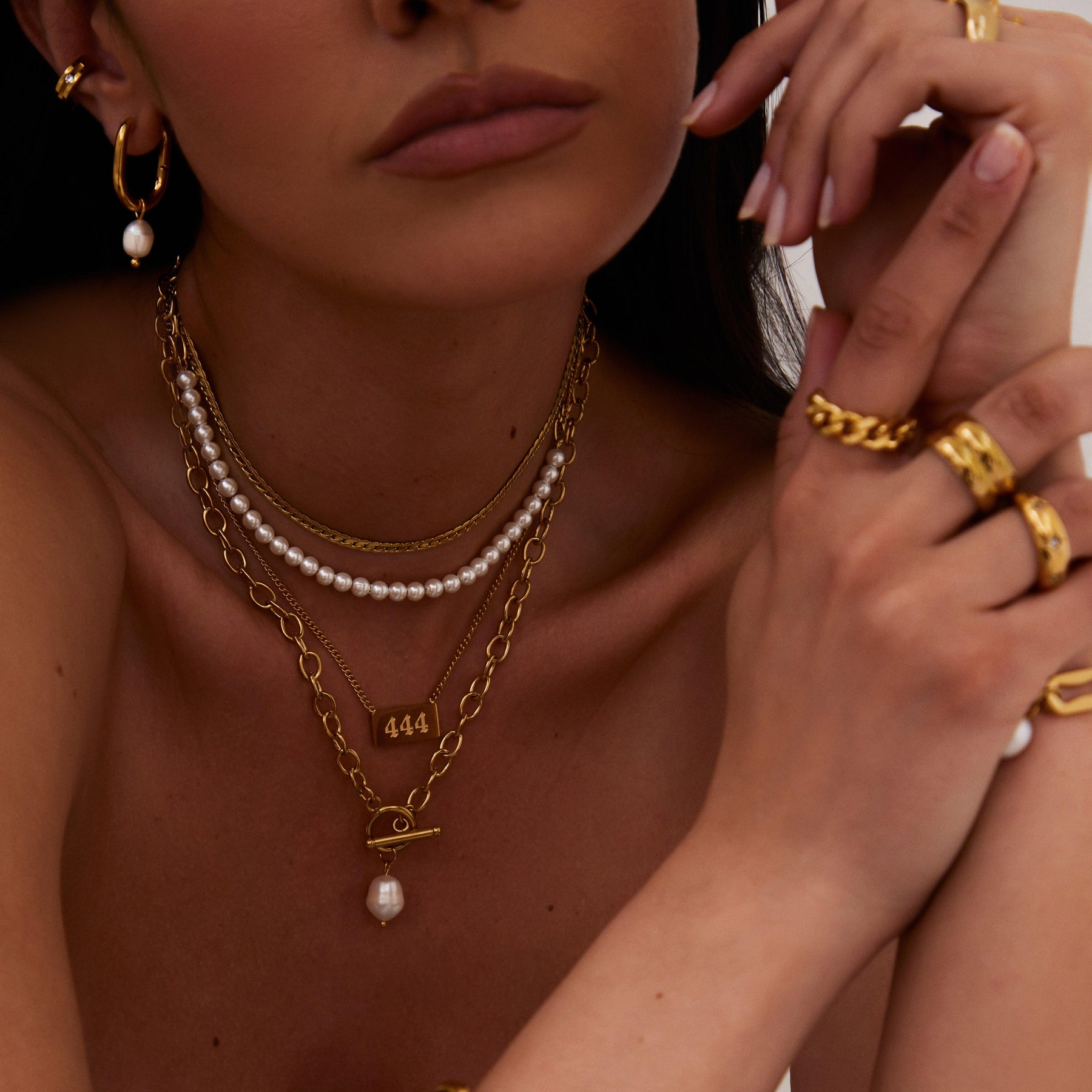 BohoMoon Stainless Steel Bora Bora Pearl TBar Necklace Gold