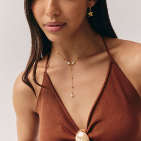 Bohomoon Stainless Steel Capri Pearl Lariat Necklace