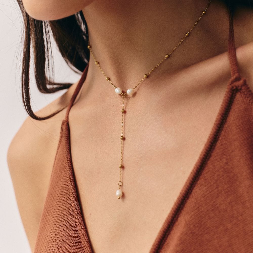 Bohomoon Stainless Steel Capri Pearl Lariat Necklace