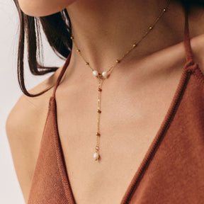 Bohomoon Stainless Steel Capri Pearl Lariat Necklace