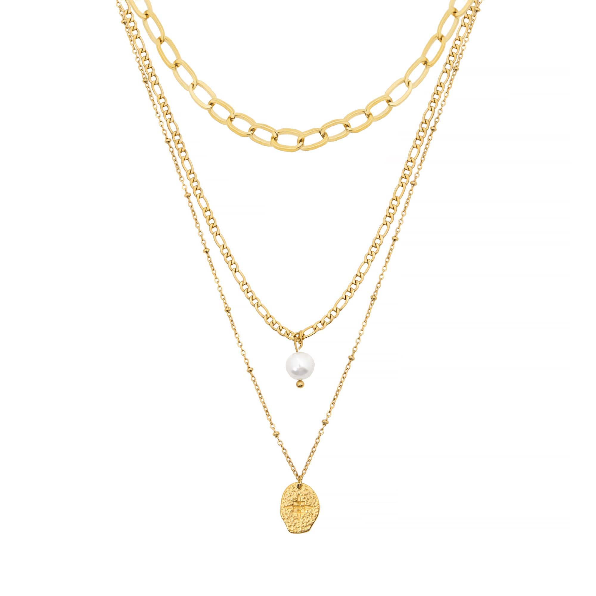 BohoMoon Stainless Steel Cascade Pearl Layered Necklace Gold