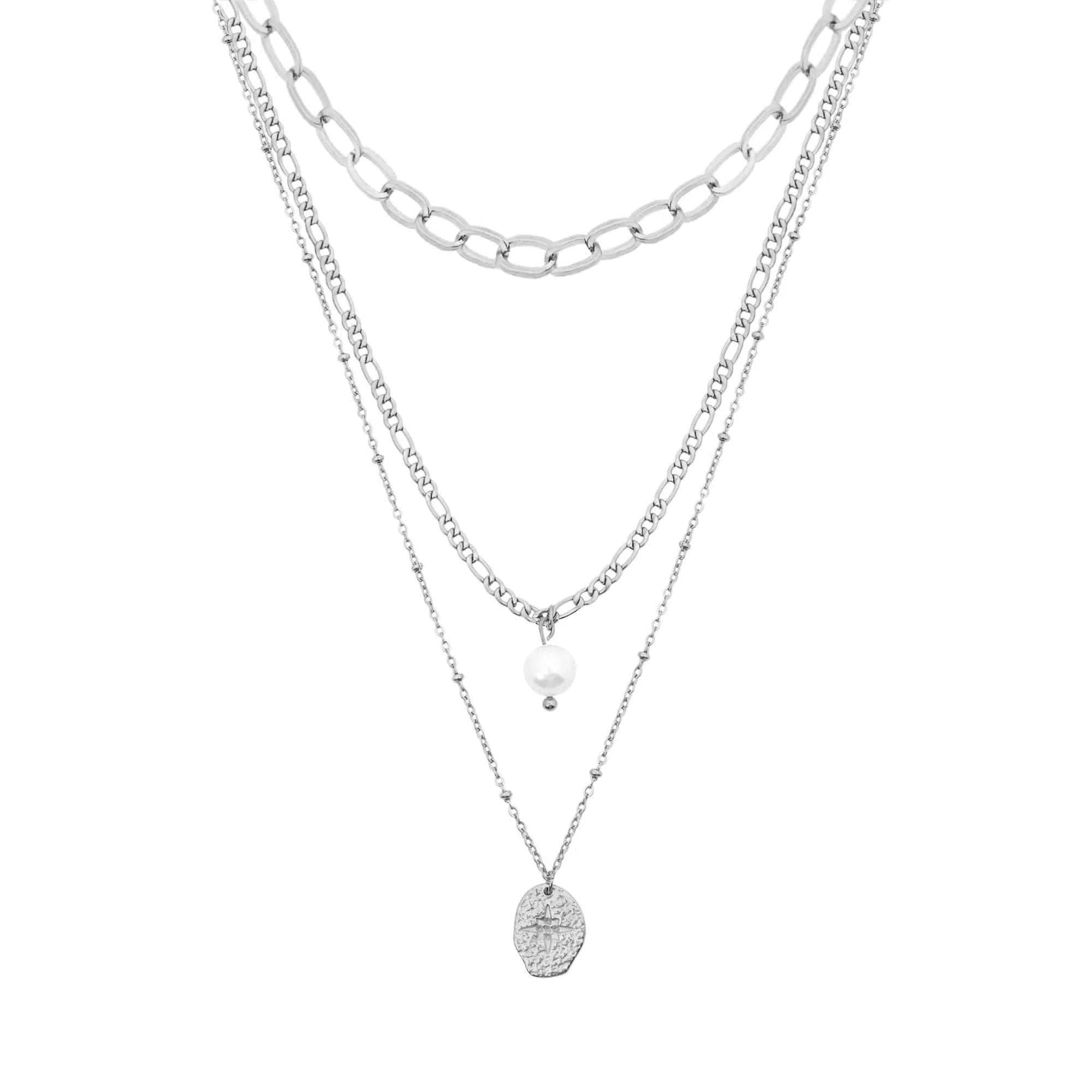 Bohomoon Stainless Steel Cascade Pearl Layered Necklace