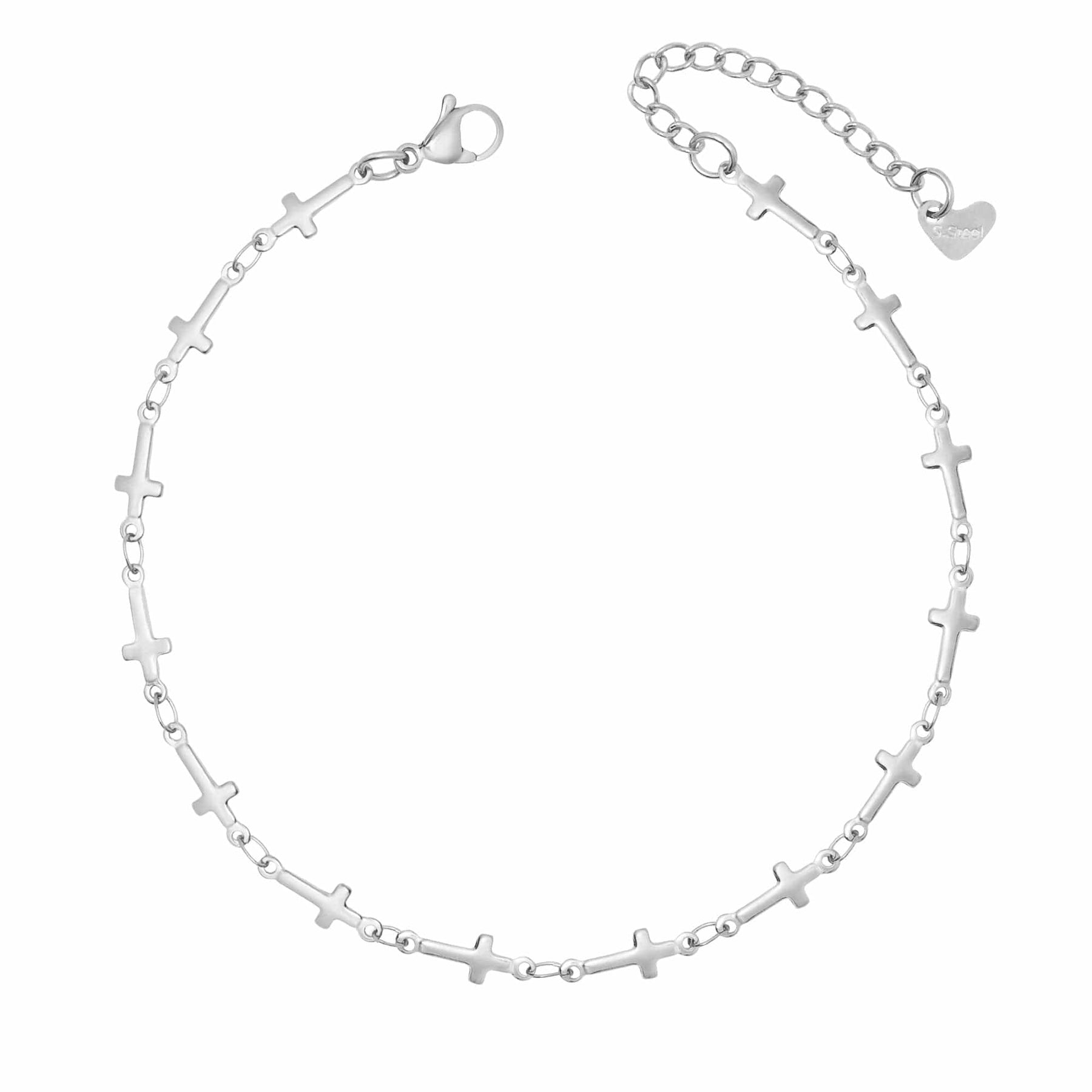 BohoMoon Stainless Steel Cathedral Cross Anklet Silver