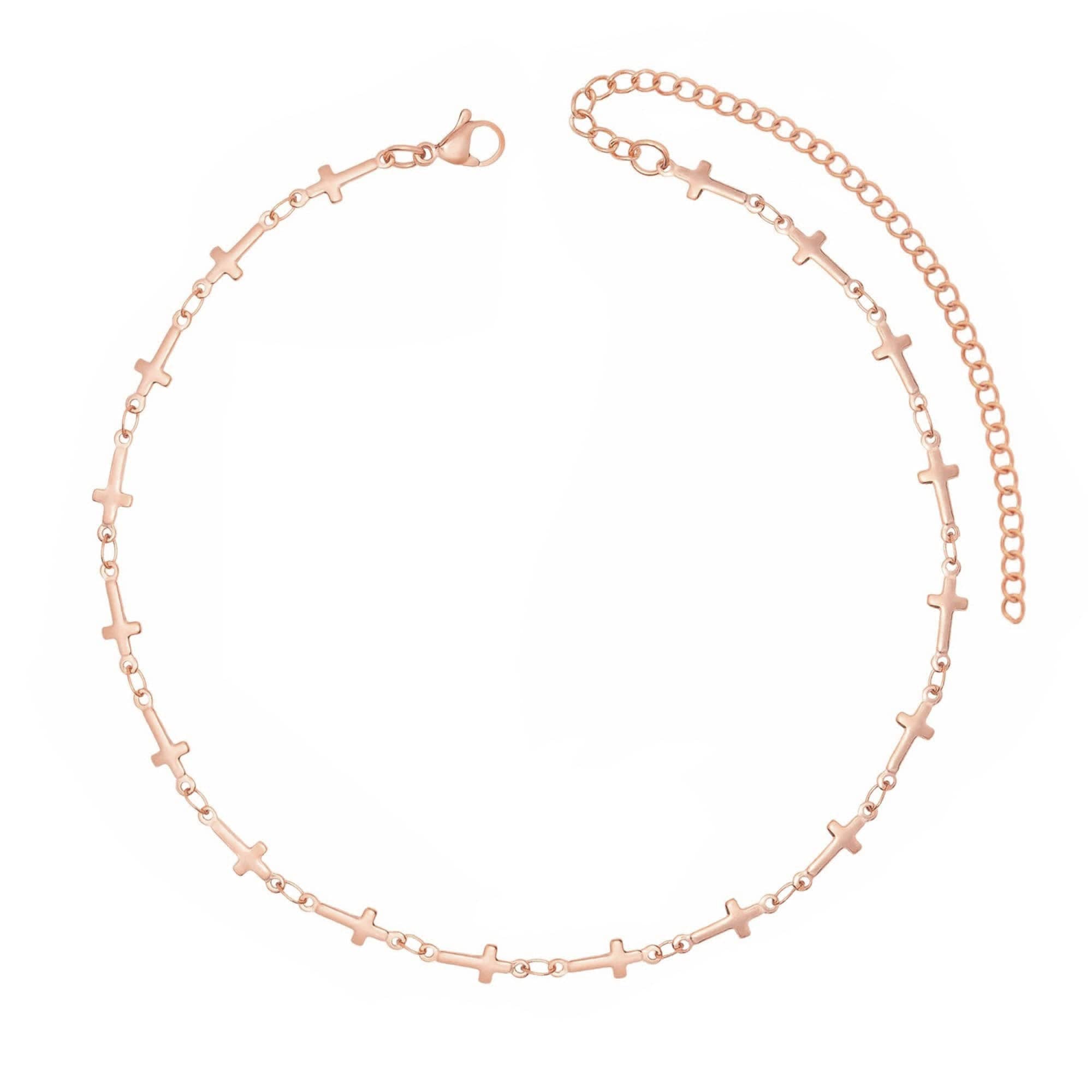 BohoMoon Stainless Steel Cathedral Cross Choker Rose Gold