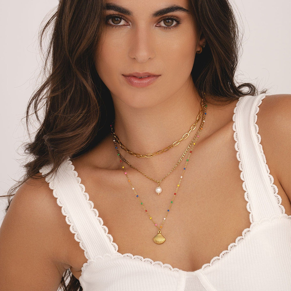 Bohomoon Stainless Steel Confetti Pearl Layered Necklace