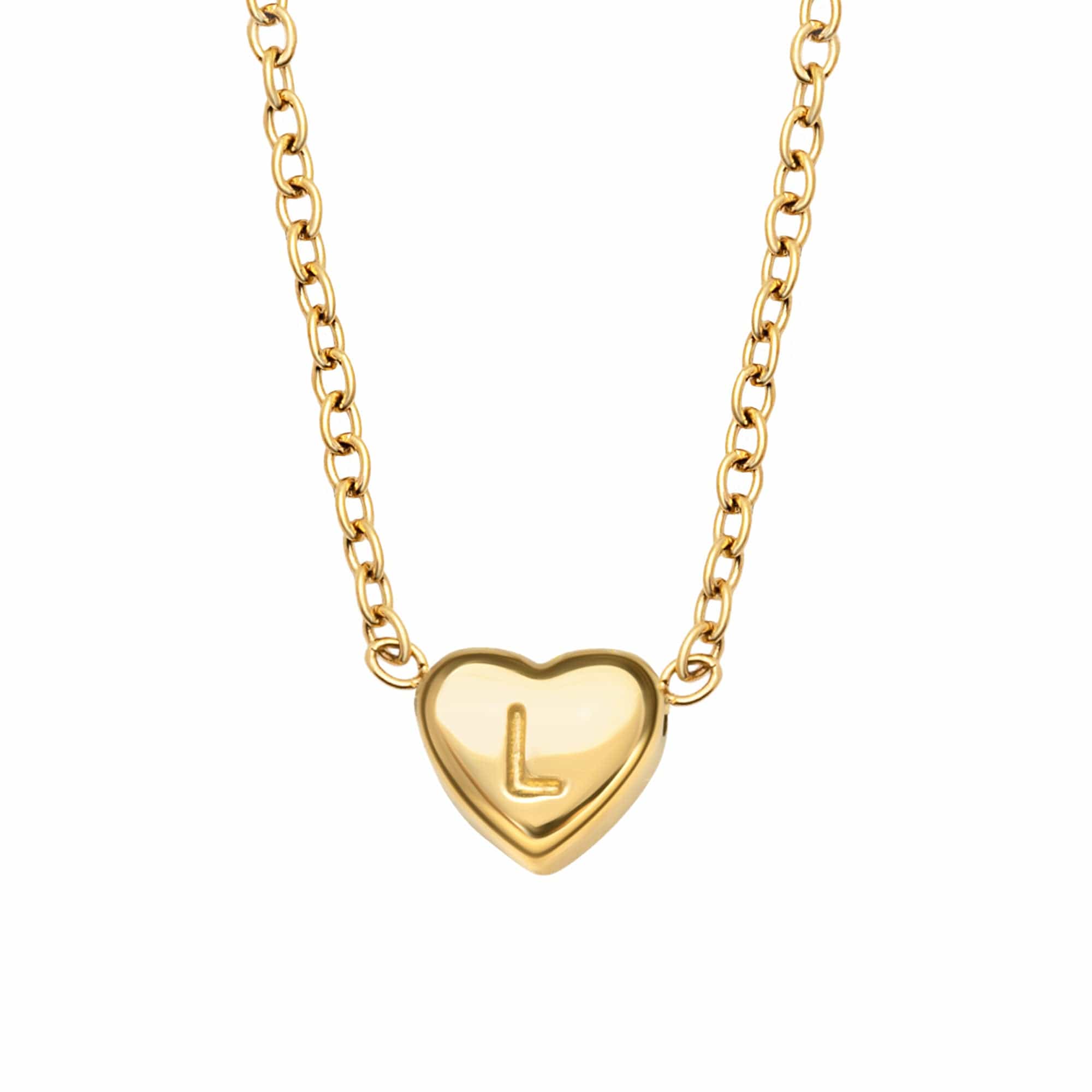 BohoMoon Stainless Steel Dainty Heart Initial Necklace Gold / A