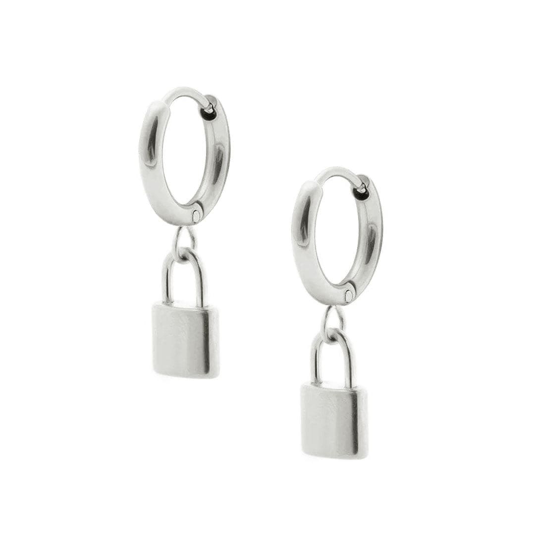 Bohomoon Stainless Steel Dainty Lock Hoop Earrings