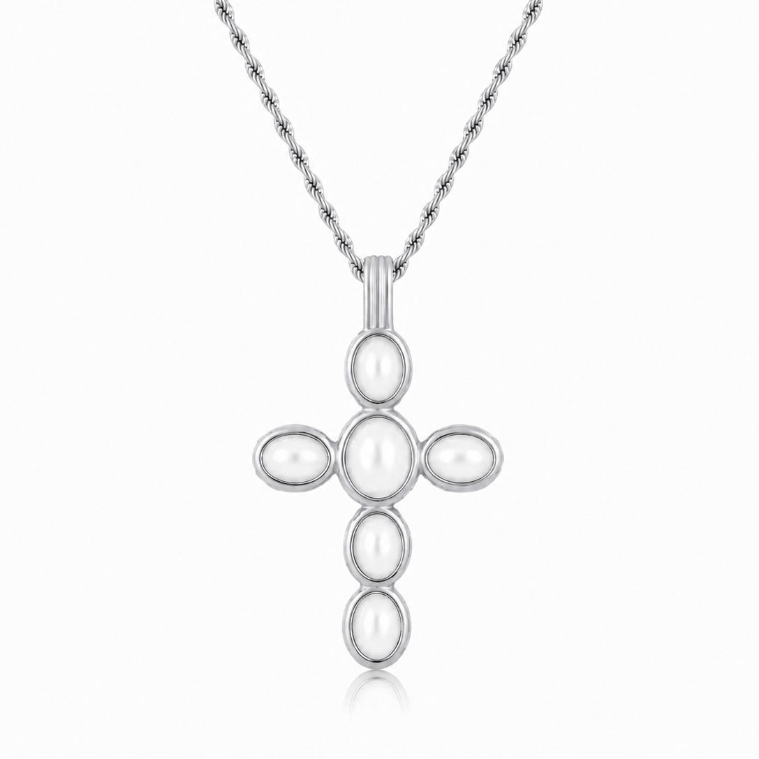 Bohomoon Stainless Steel Delilah Pearl Cross Necklace