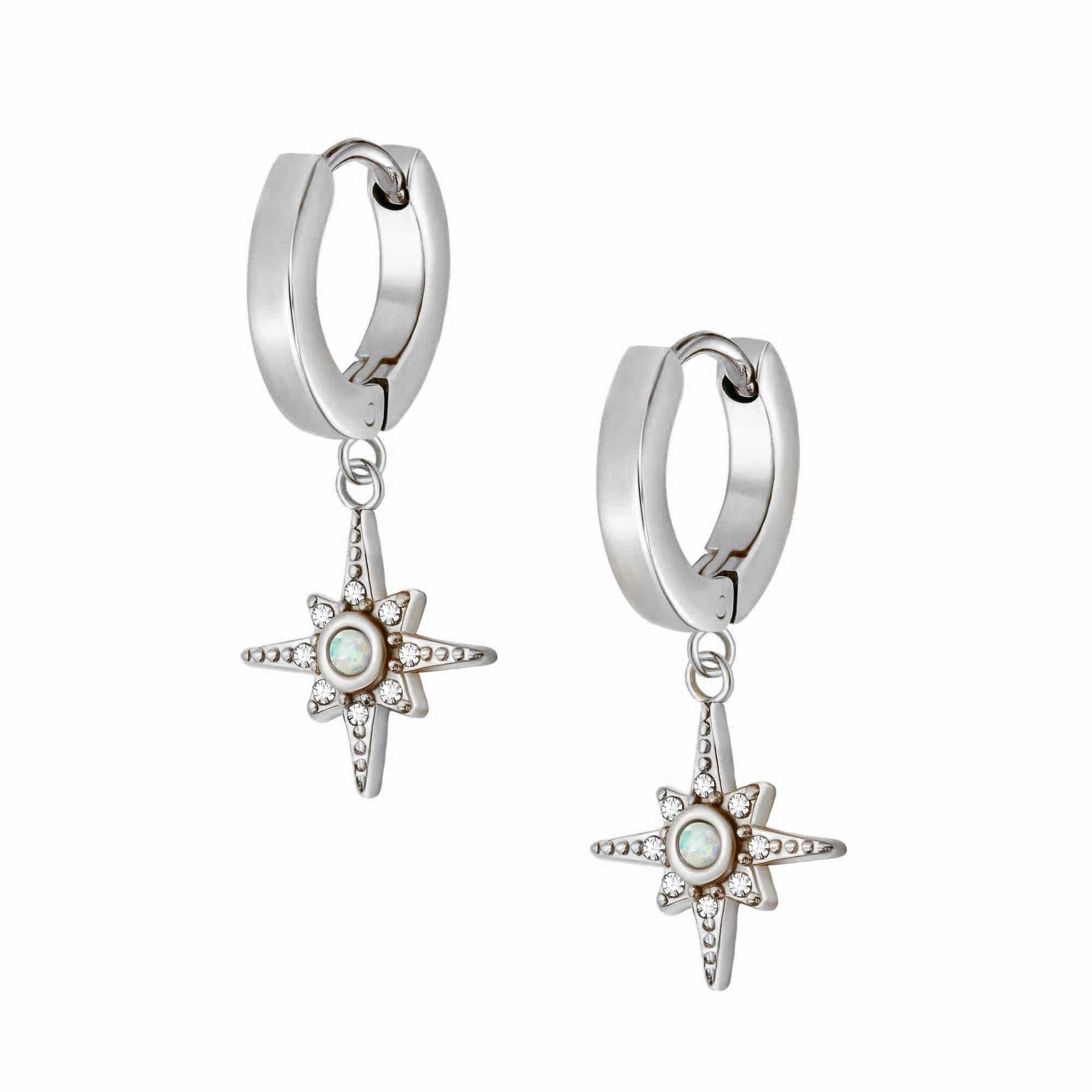 BohoMoon Stainless Steel Dolly Opal Hoop Earrings Silver