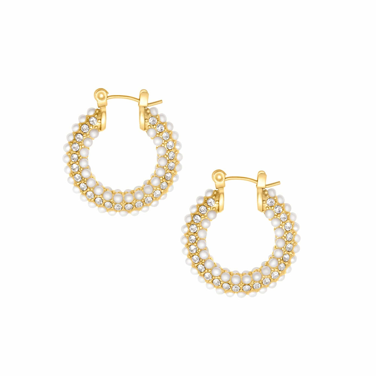 BohoMoon Stainless Steel Eloise Pearl Hoop Earrings Gold