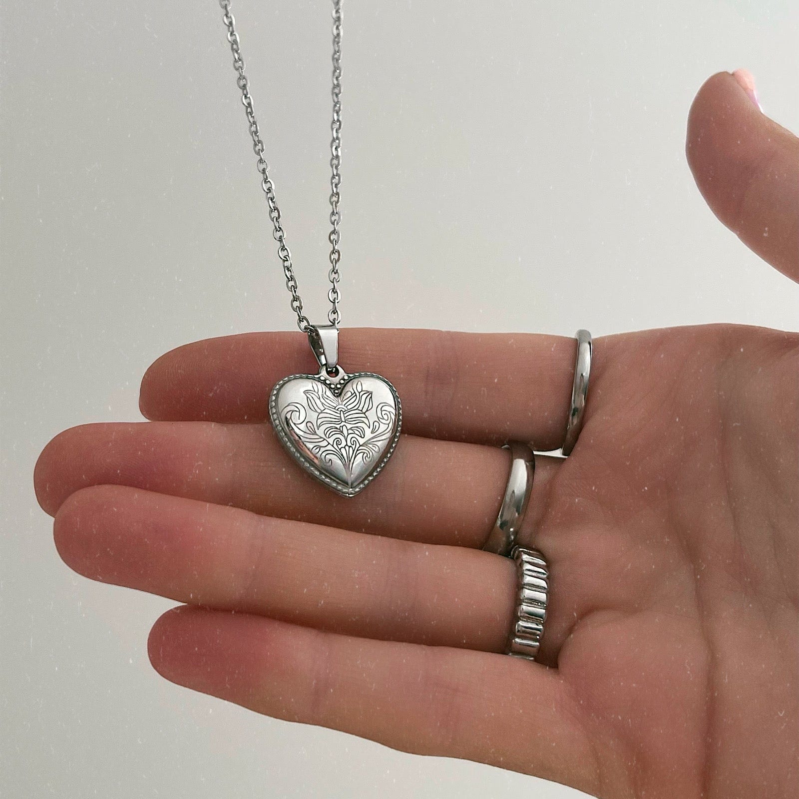 BohoMoon Stainless Steel Engraved Heart Necklace