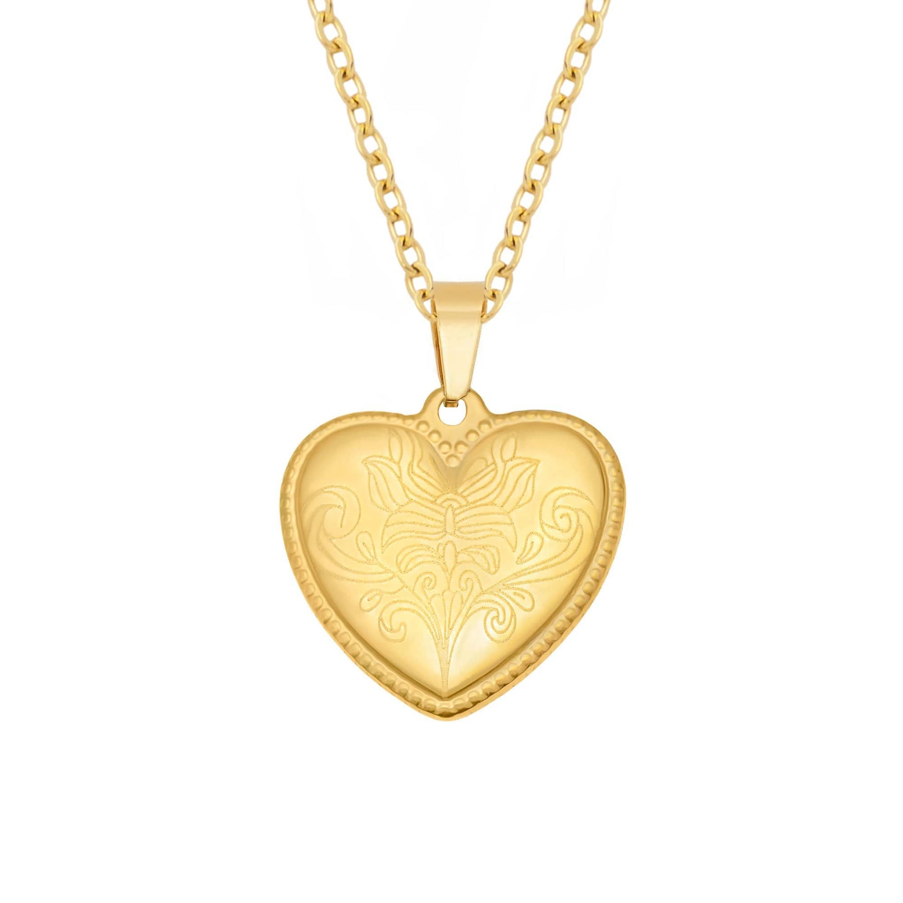 BohoMoon Stainless Steel Engraved Heart Necklace Gold