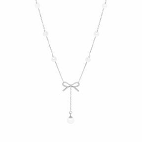 Bohomoon Stainless Steel Everlast Bow Pearl Necklace