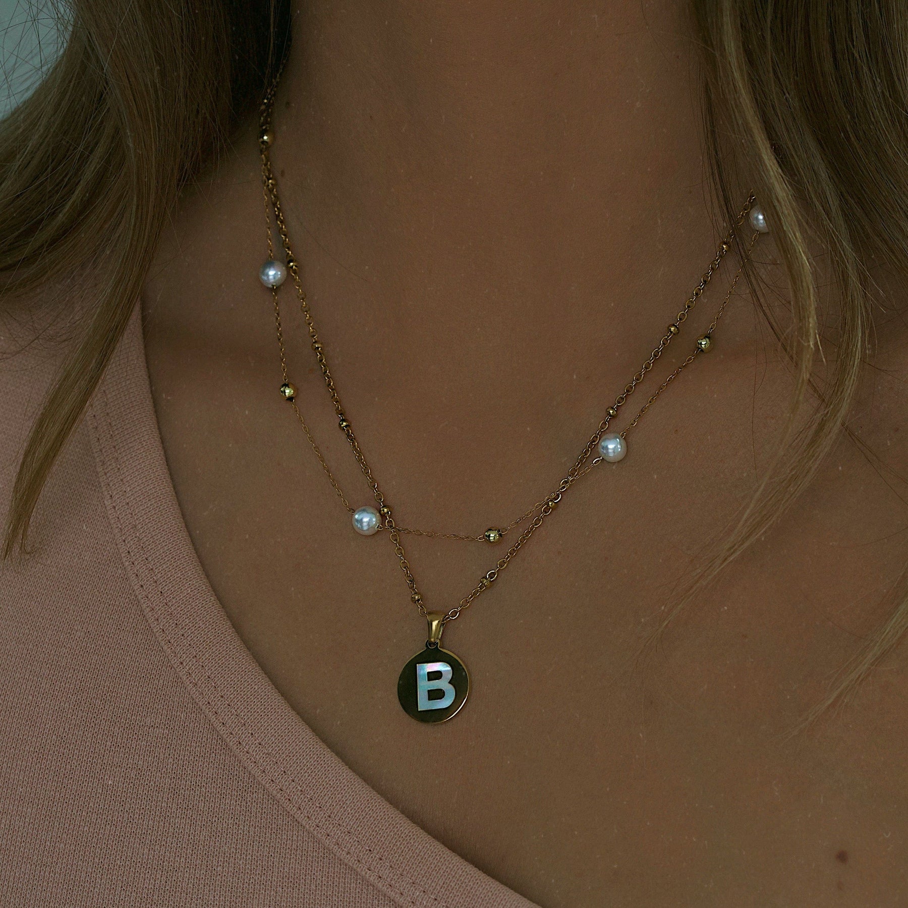 BohoMoon Stainless Steel Gaia Pearl Initial Necklace