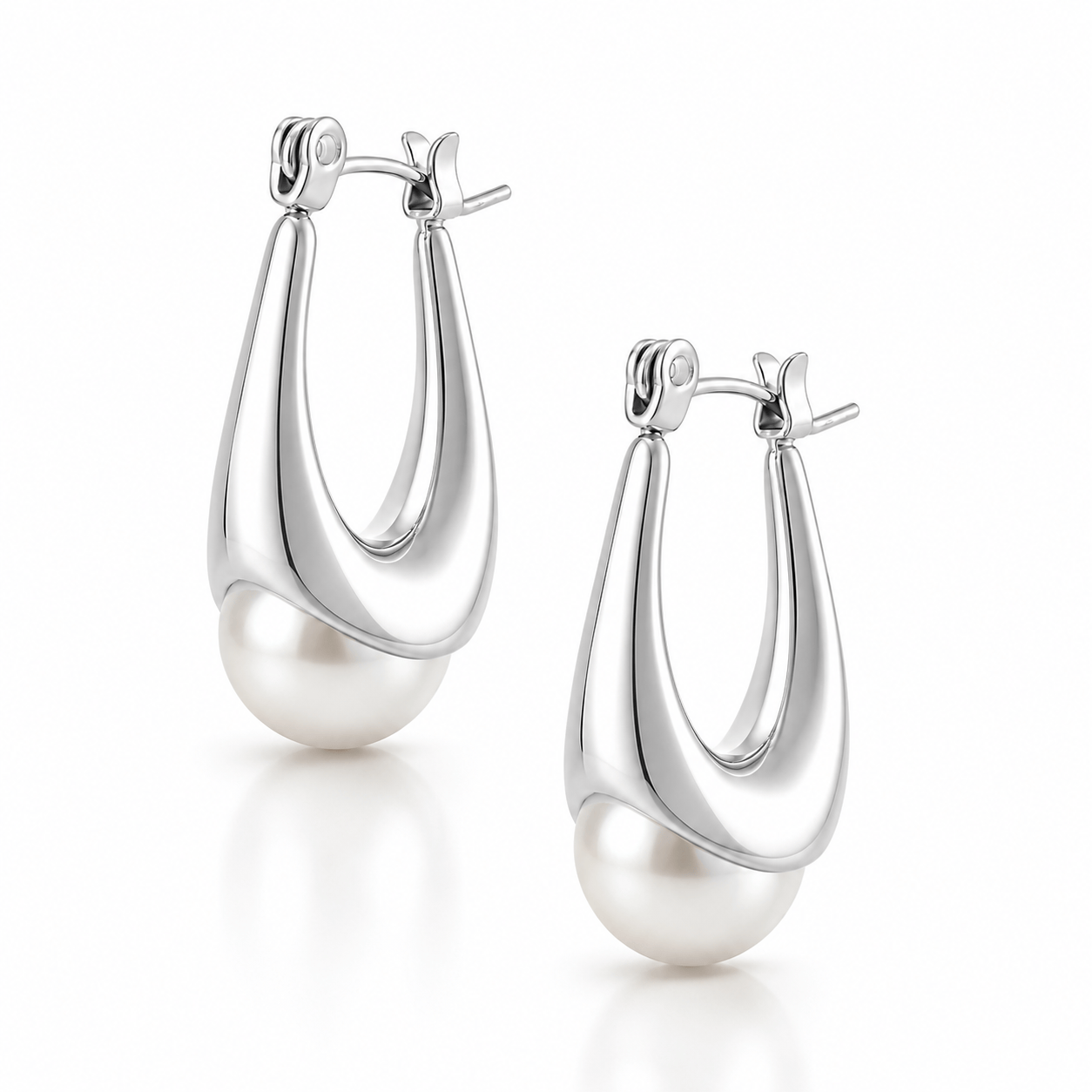 Bohomoon Stainless Steel Halle Pearl Hoop Earrings