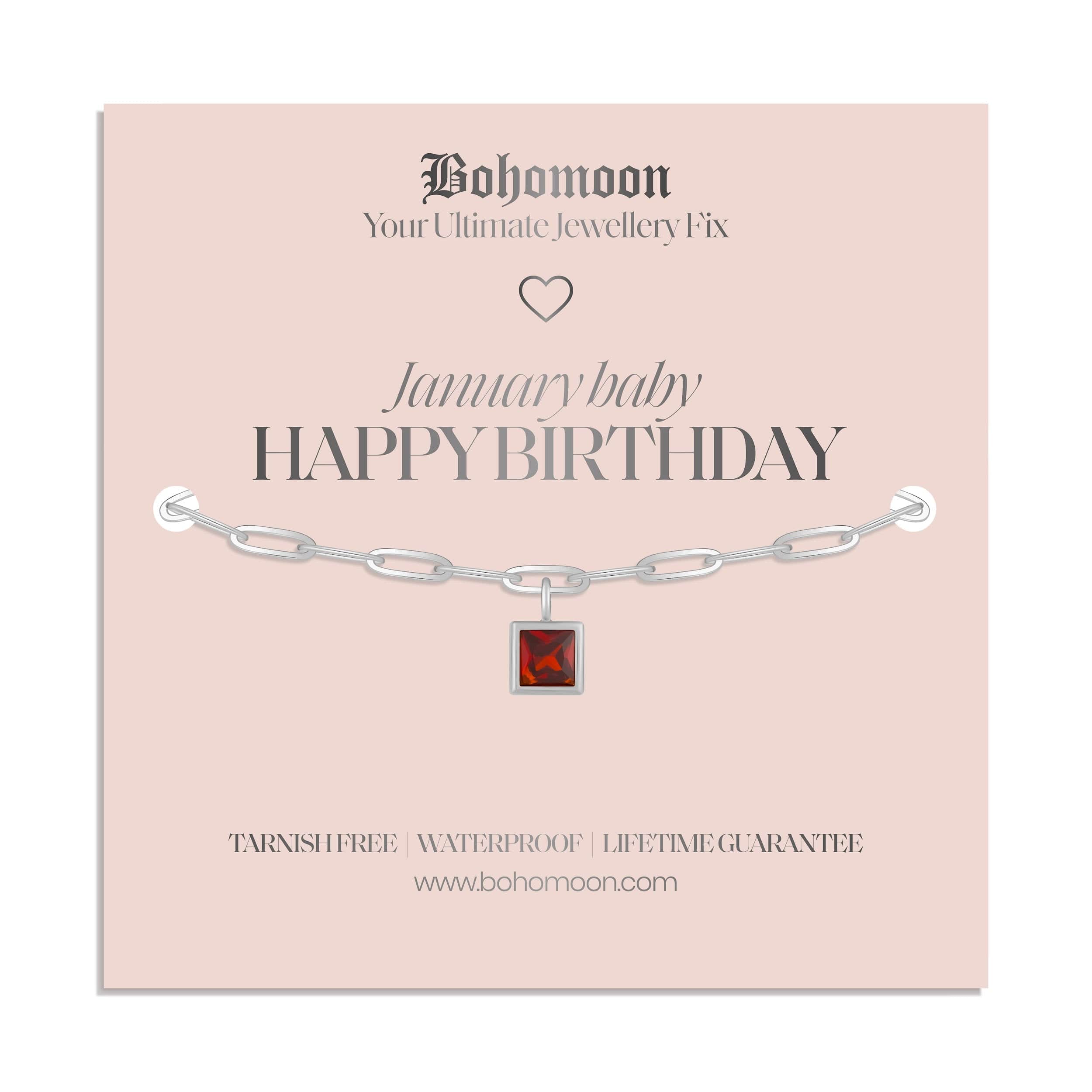 Bohomoon Stainless Steel Happy Birthday Birthstone Bracelet
