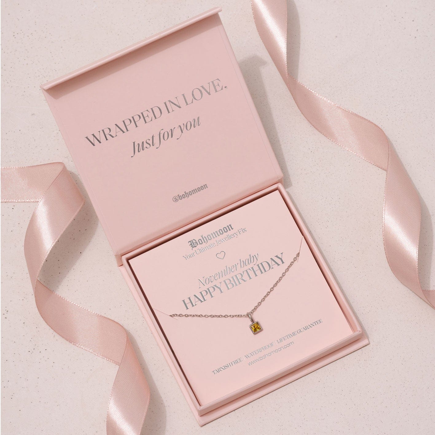 Bohomoon Stainless Steel Happy Birthday Birthstone Necklace