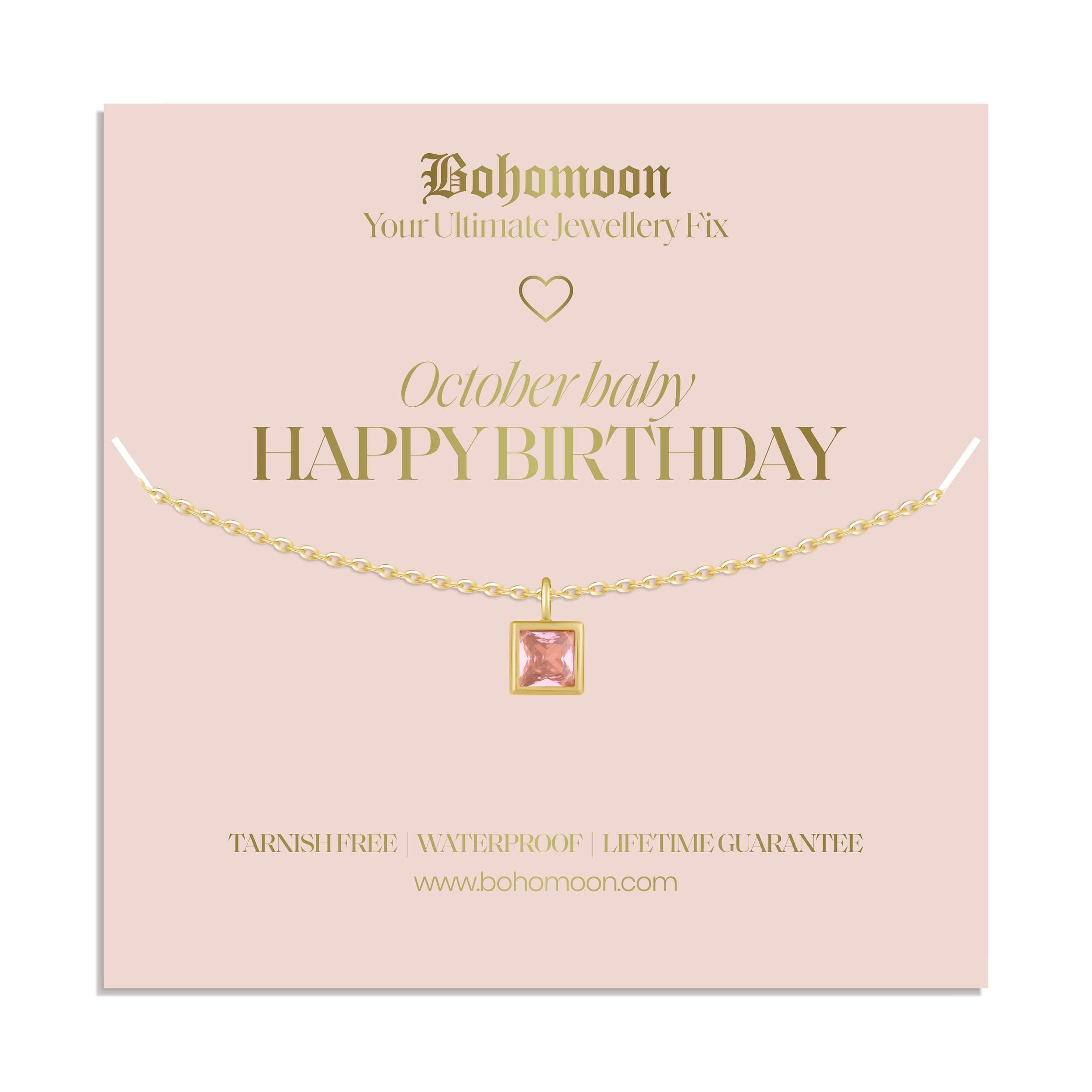 Bohomoon Stainless Steel Happy Birthday Birthstone Necklace
