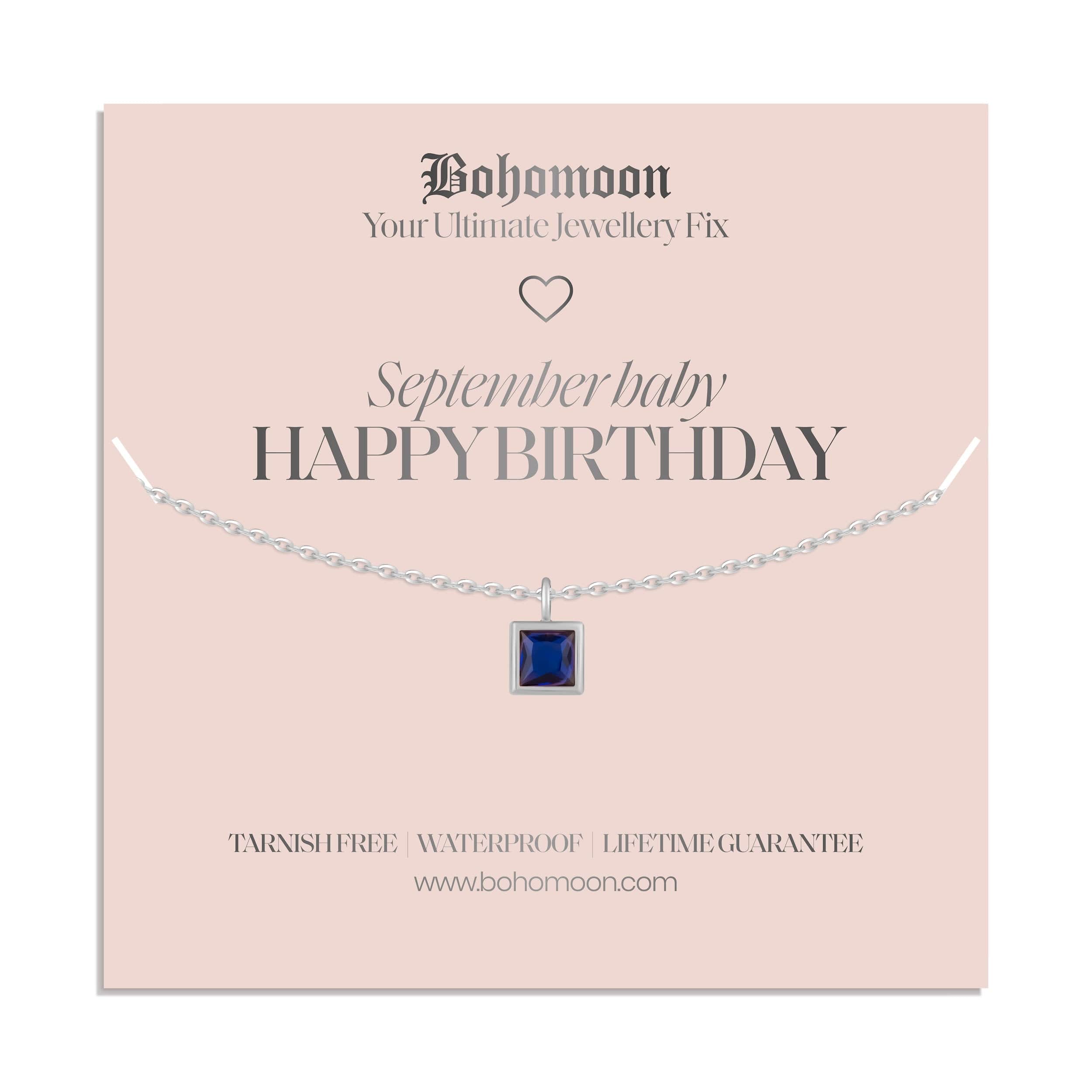 Bohomoon Stainless Steel Happy Birthday Birthstone Necklace