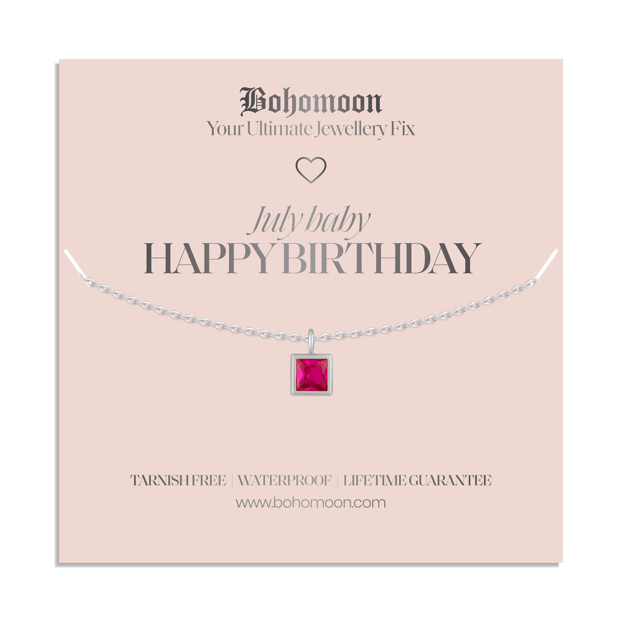 Bohomoon Stainless Steel Happy Birthday Birthstone Necklace