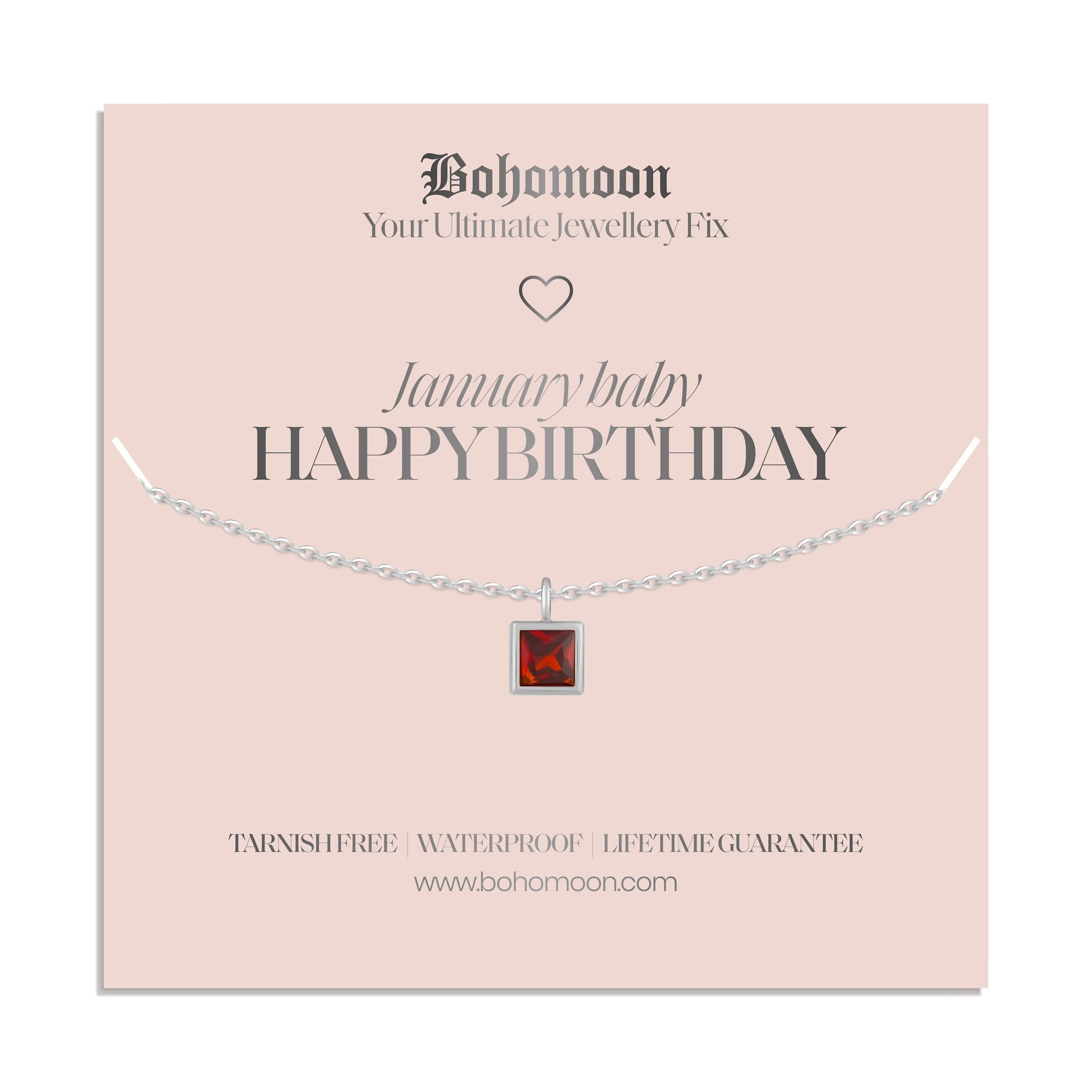 Bohomoon Stainless Steel Happy Birthday Birthstone Necklace