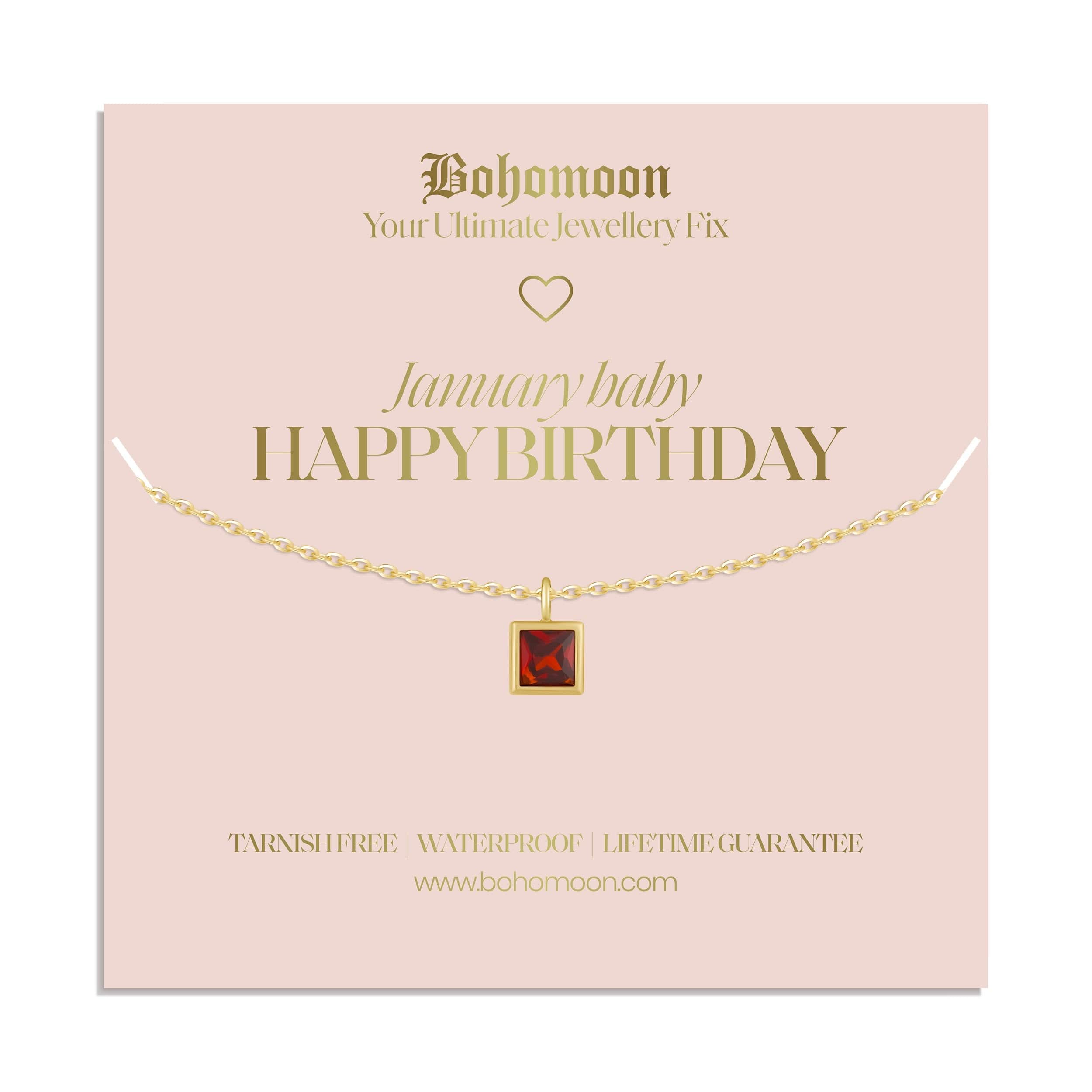 Bohomoon Stainless Steel Happy Birthday Birthstone Necklace