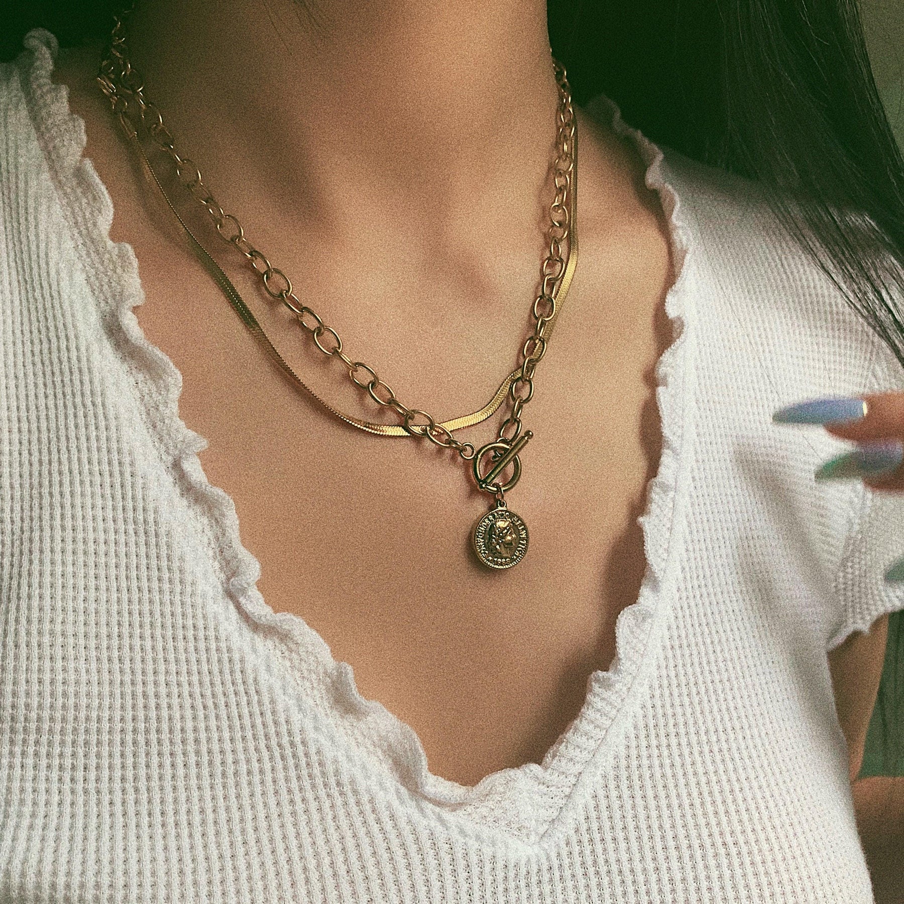 BohoMoon Stainless Steel Imogen Coin Tbar Necklace Gold