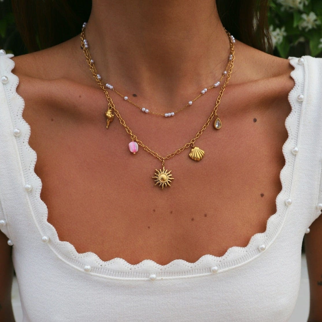Bohomoon Stainless Steel Indie Layered Charm Necklace