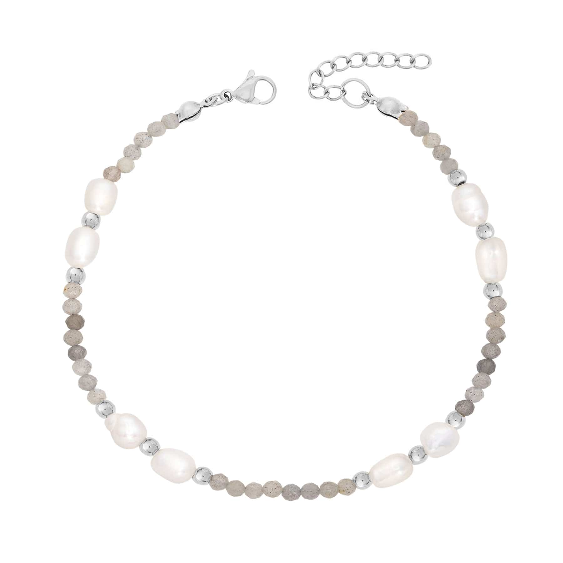 BohoMoon Stainless Steel Isla Labradorite Anklet Silver