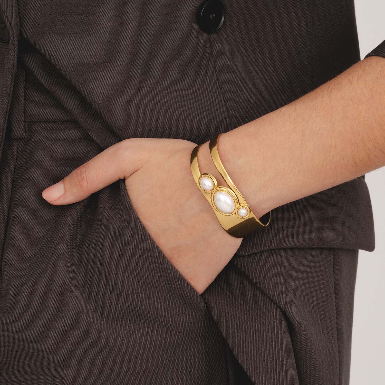 Bohomoon Stainless Steel Kinsley Pearl Cuff Bracelet